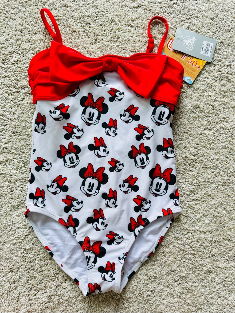 NEW Disney Minnie Mouse Red Bow One-Piece Swimsuit size 9 / 10